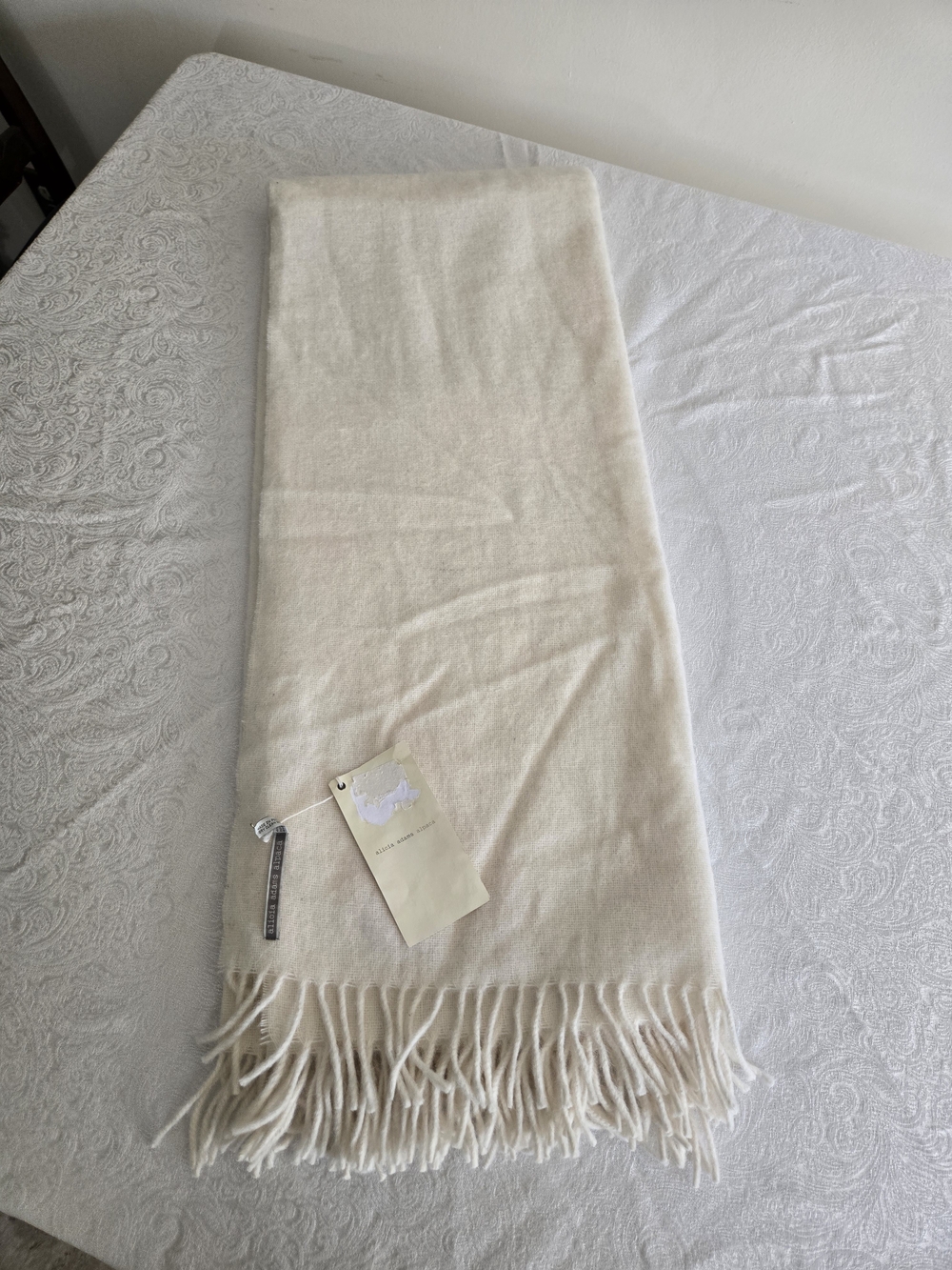 Alicia Adams Alpaca Blend Throw with Fringe-ivory